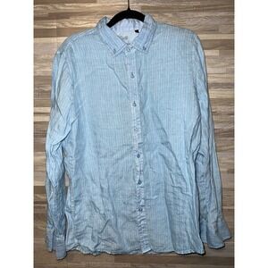Men's Raffi Long Sleeve Button Down Pure Linen Blue Size M #L